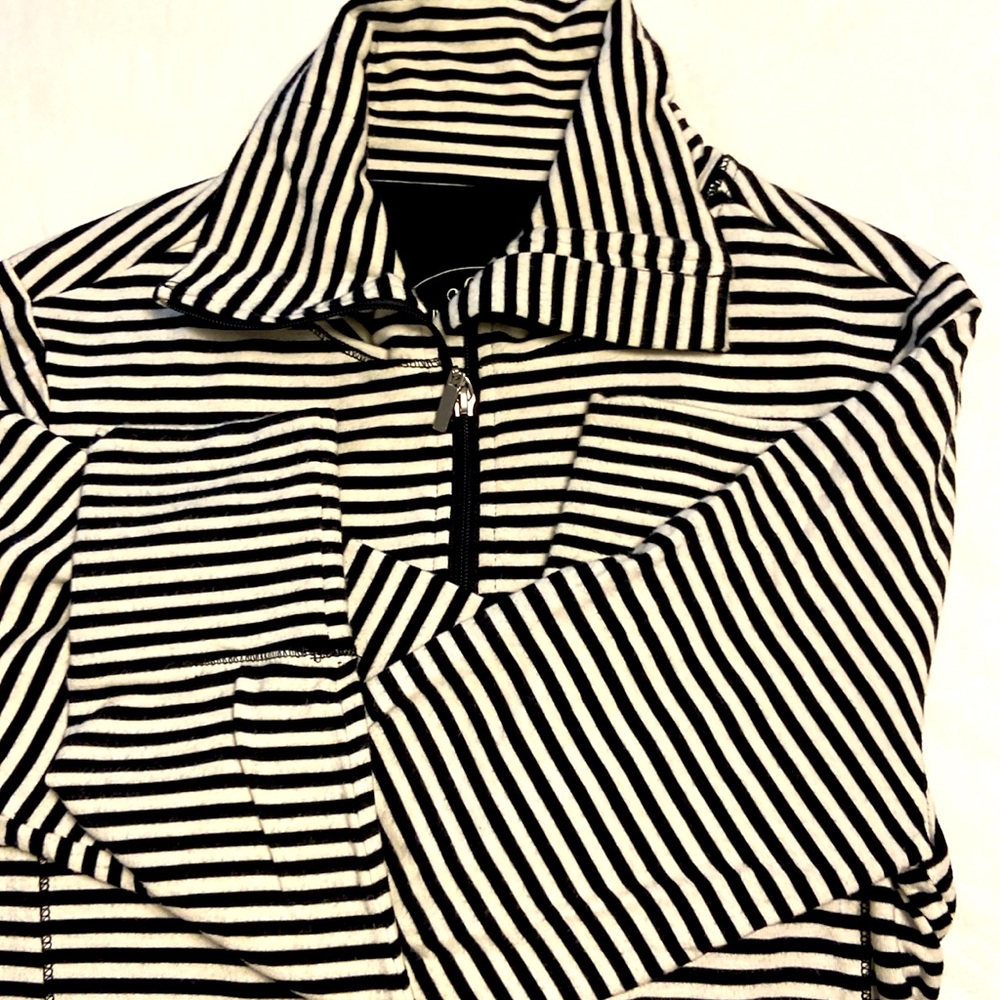 Great striped loungewear with zipper closure.